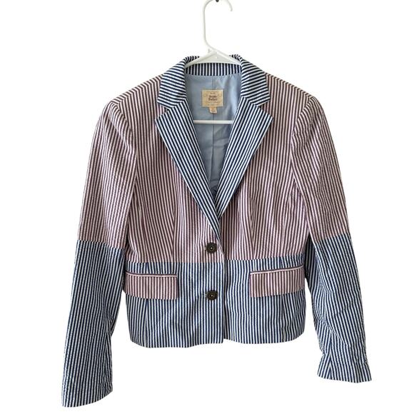 Brooks Brothers Striped Color Blocked Seersucker Blazer Preppy Size 4 - Picture 1 of 10